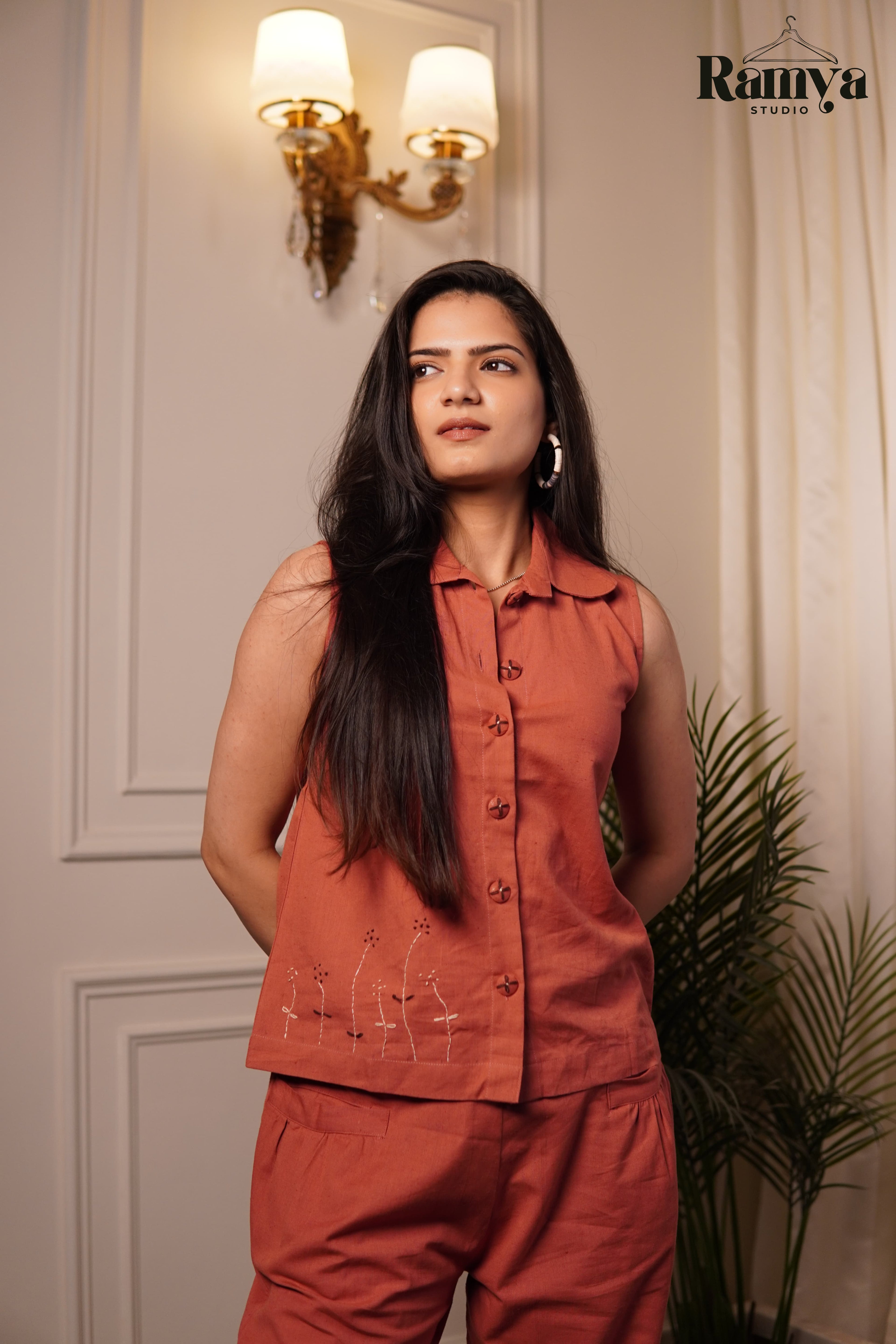 The Rust Edit co-ord set for women in earthy rust tones matching top and bottom ethnic wear, limited edition, by Ramya Studio India
