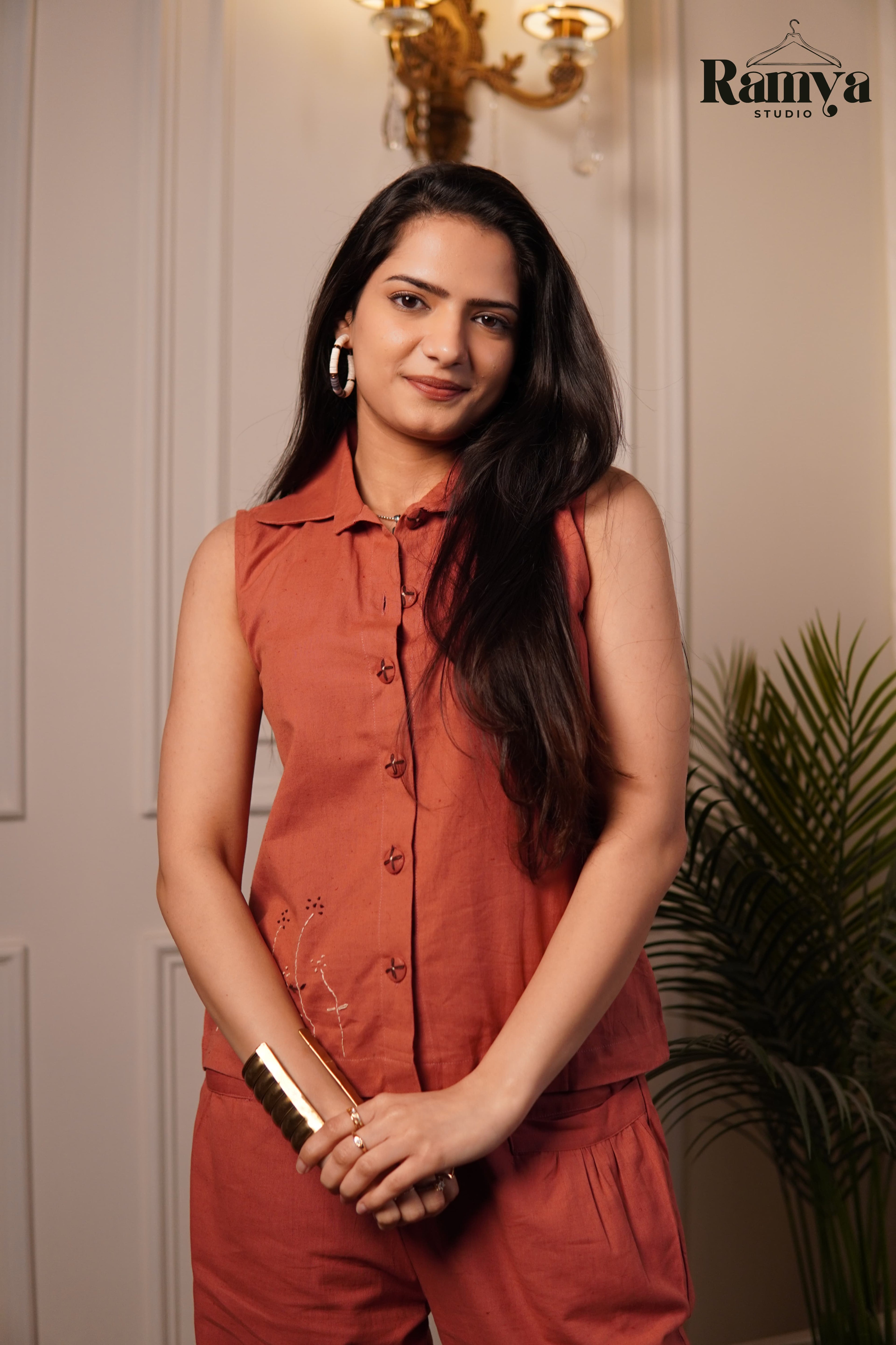 The Rust Edit co-ord set for women in earthy rust tones matching top and bottom ethnic wear, limited edition, by Ramya Studio India
