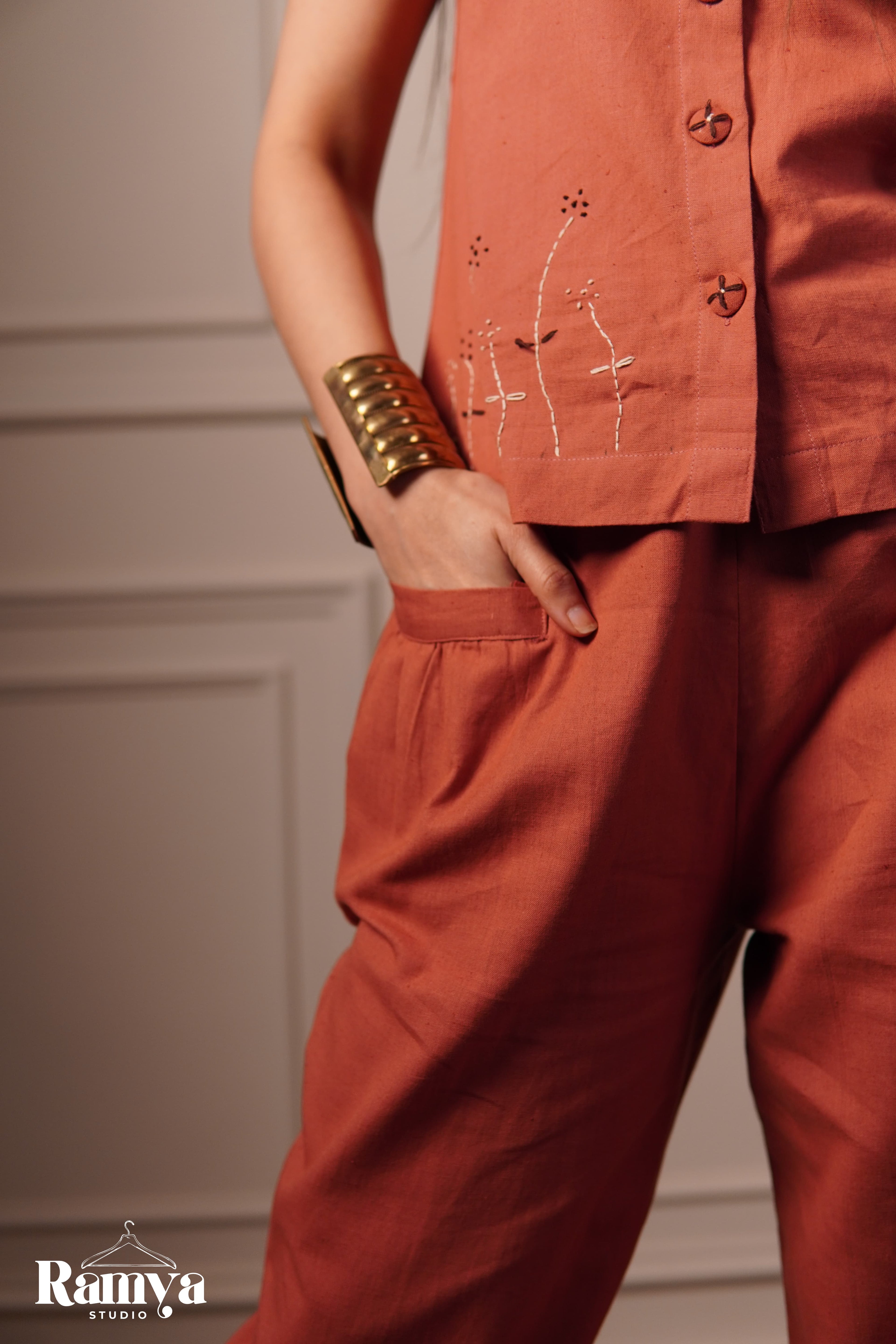 The Rust Edit co-ord set for women in earthy rust tones matching top and bottom ethnic wear, limited edition, by Ramya Studio India
