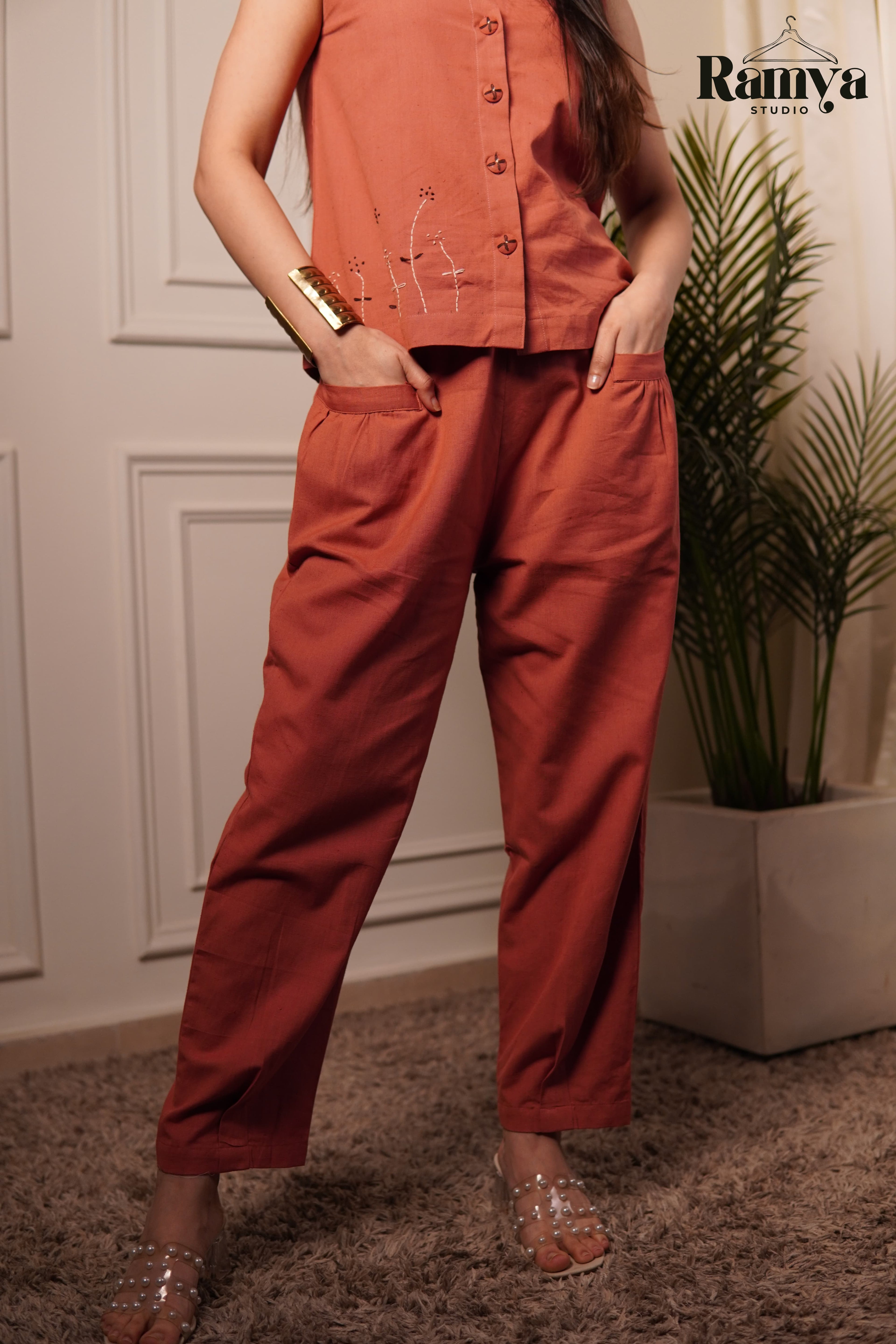 The Rust Edit co-ord set for women in earthy rust tones matching top and bottom ethnic wear, limited edition, by Ramya Studio India
